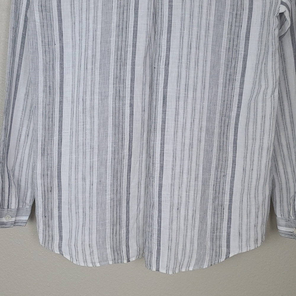 Lafayette 148 New York Striped Linen Button Down Shirt - Picture 9 of 11